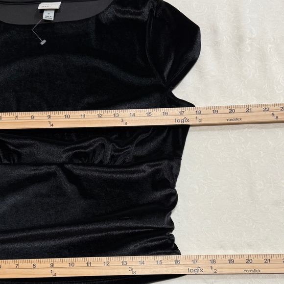 A New Day Ruched Velvet Top Womens Small Black Short Sleeve Boat Neck Gothic - Picture 8 of 10